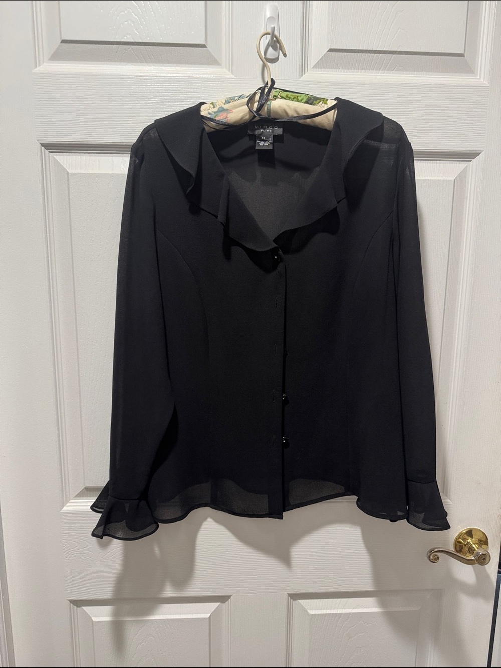 Virgo Black Sheer Ruffle Collar Blouse